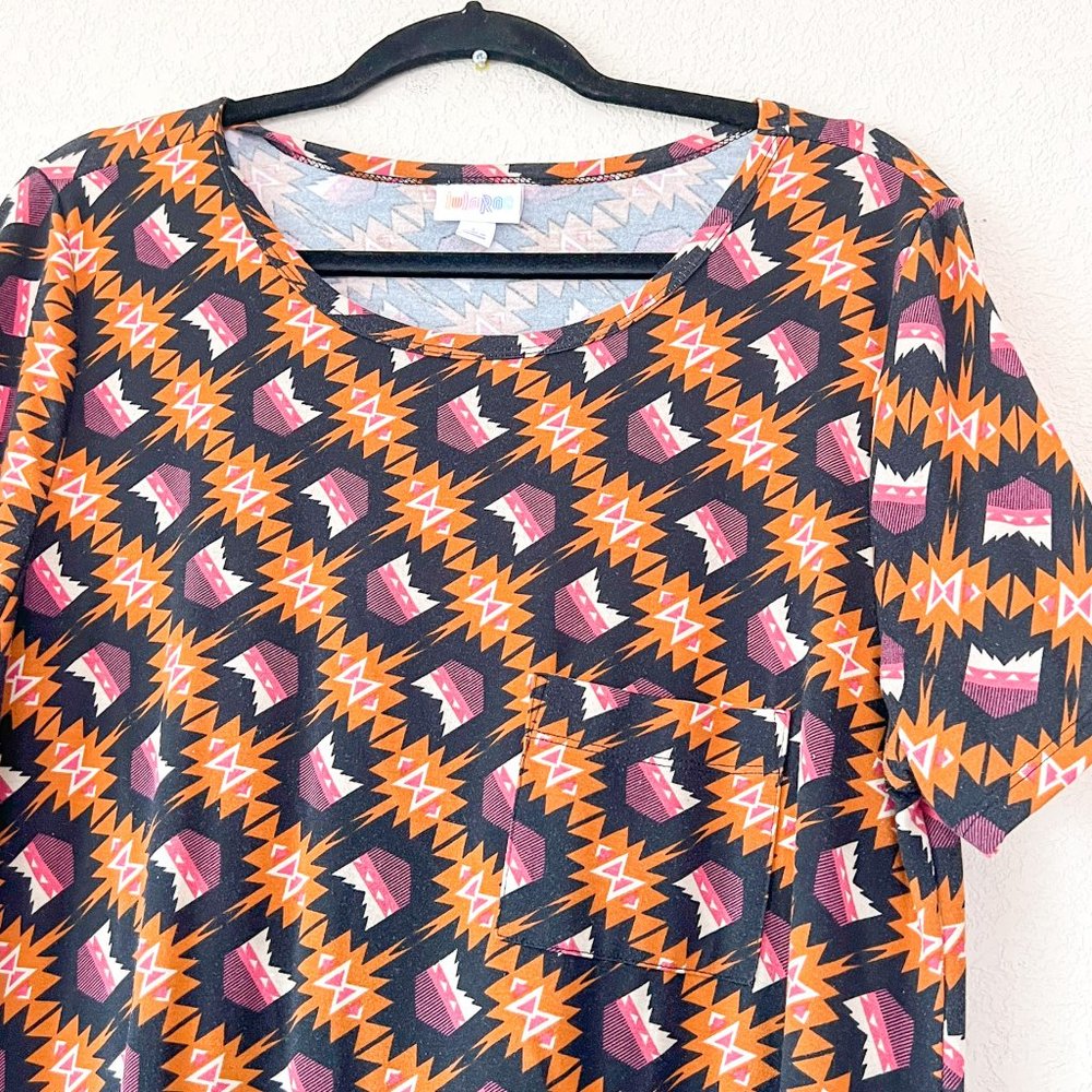 LuLaRoe Multicolor Aztec Print Dress - Orange, Pink, Black - Picture 2 of 4